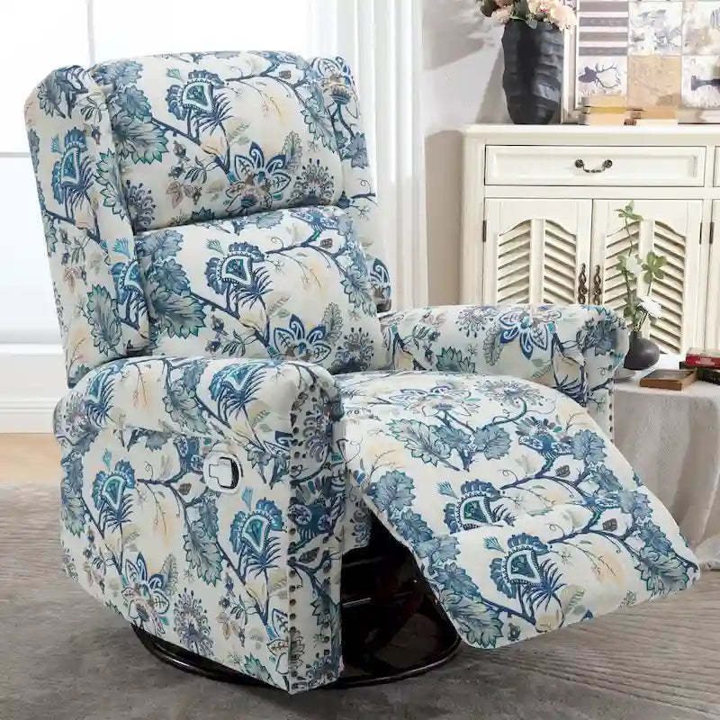Floral Fabric Manual Recliner Swivel Rocking Chair Set of 2