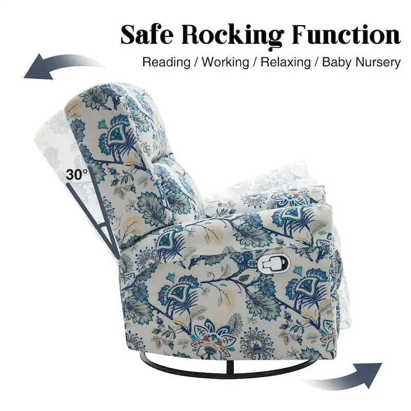 Floral Fabric Manual Recliner Swivel Rocking Chair Set of 2