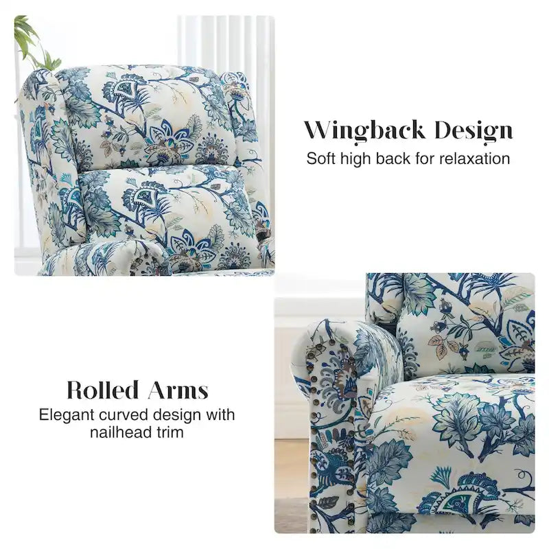 Floral Fabric Manual Recliner Swivel Rocking Chair Set of 2