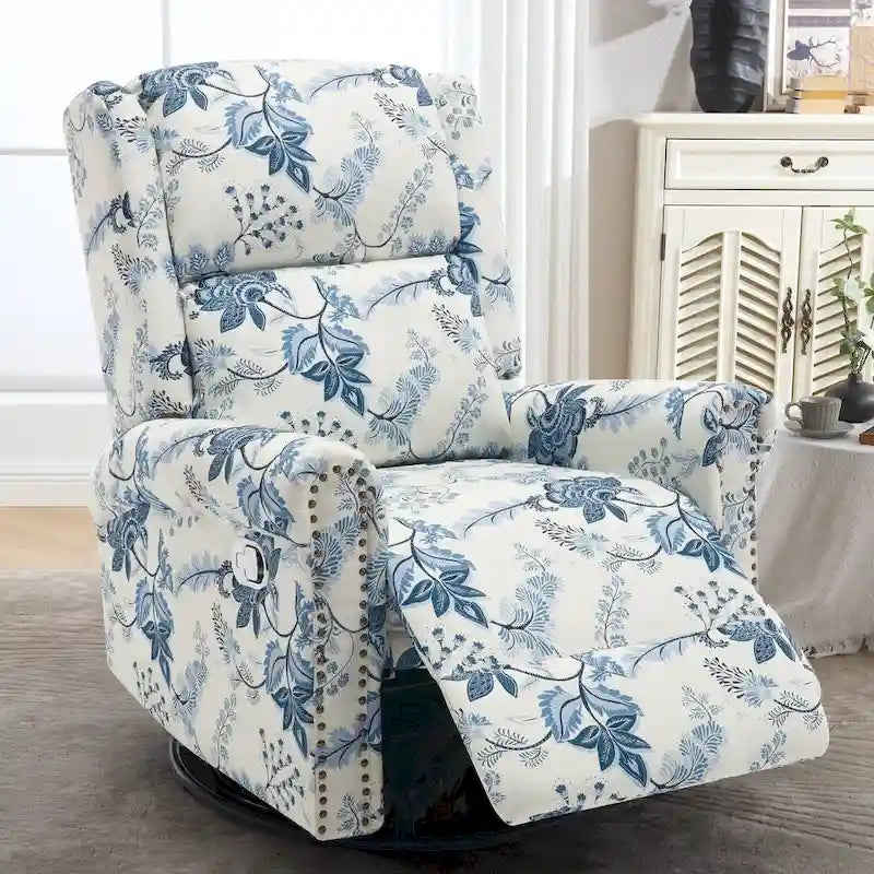 Floral Fabric Manual Recliner Swivel Rocking Chair Set of 2