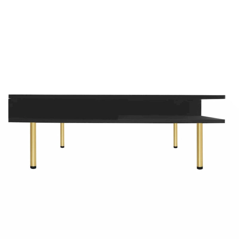 High Gloss Square Coffee Table with Gold Legs and 2 Hidden Drawers