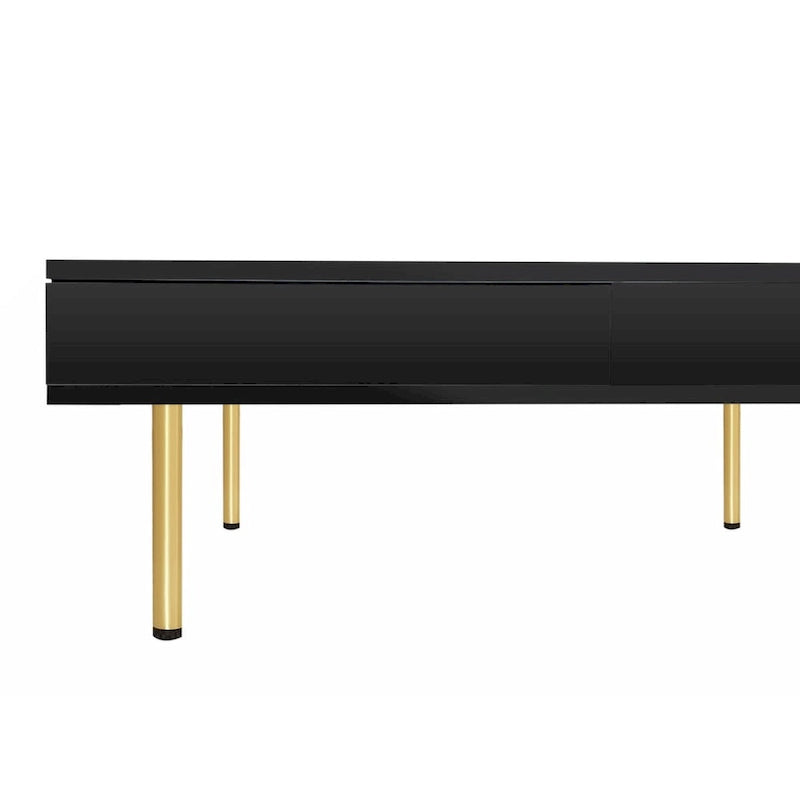 High Gloss Square Coffee Table with Gold Legs and 2 Hidden Drawers