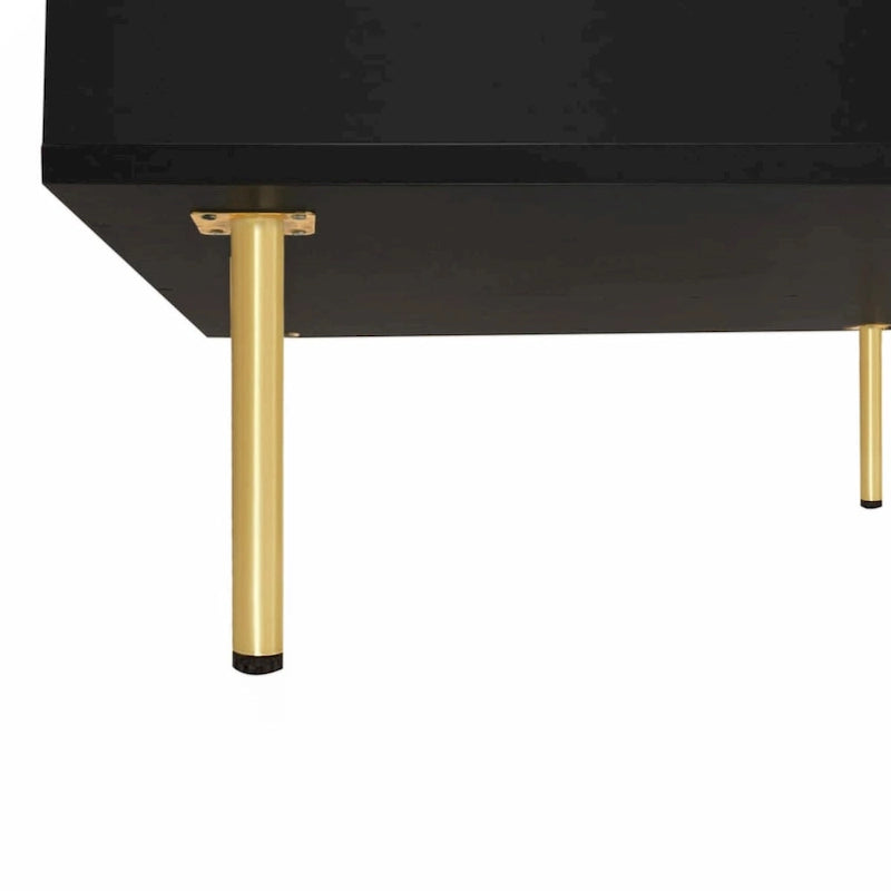 High Gloss Square Coffee Table with Gold Legs and 2 Hidden Drawers