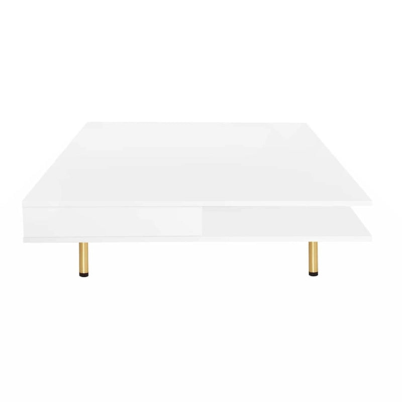 High Gloss Square Coffee Table with Gold Legs and 2 Hidden Drawers