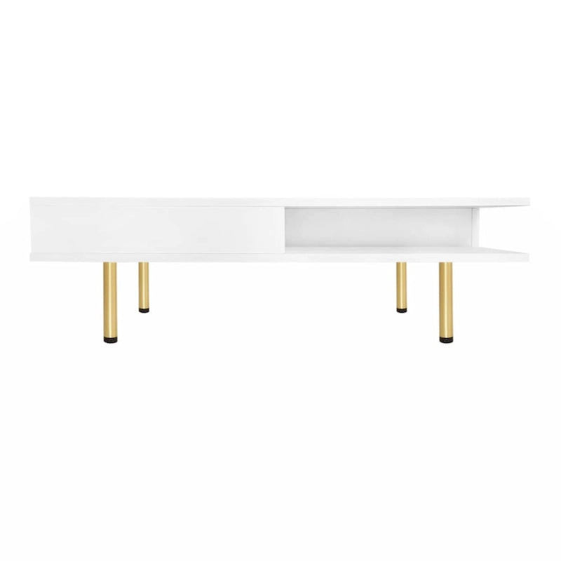 High Gloss Square Coffee Table with Gold Legs and 2 Hidden Drawers