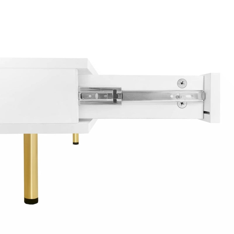 High Gloss Square Coffee Table with Gold Legs and 2 Hidden Drawers