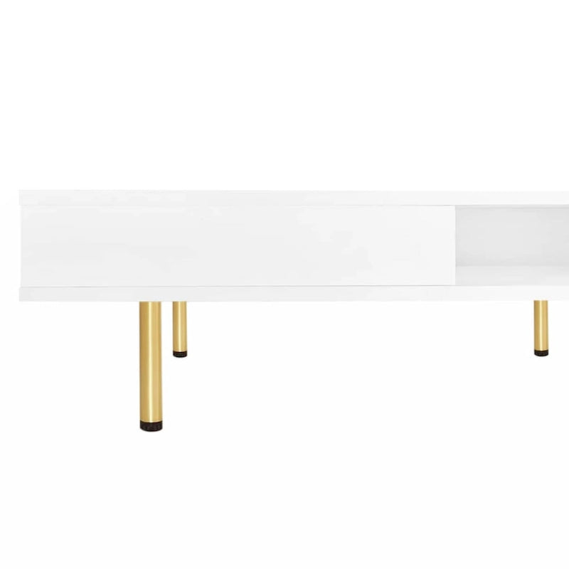 High Gloss Square Coffee Table with Gold Legs and 2 Hidden Drawers