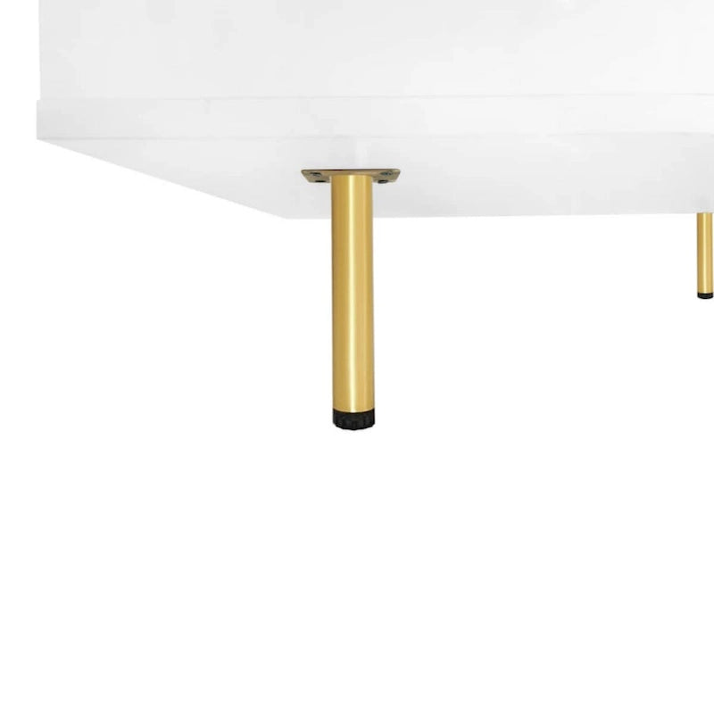 High Gloss Square Coffee Table with Gold Legs and 2 Hidden Drawers