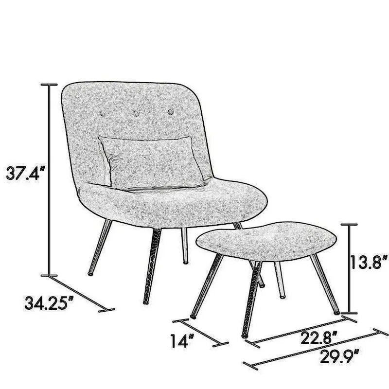 Modern Lounge Chair and Ottoman Set with Gray Woven Upholstery and Chrome Legs