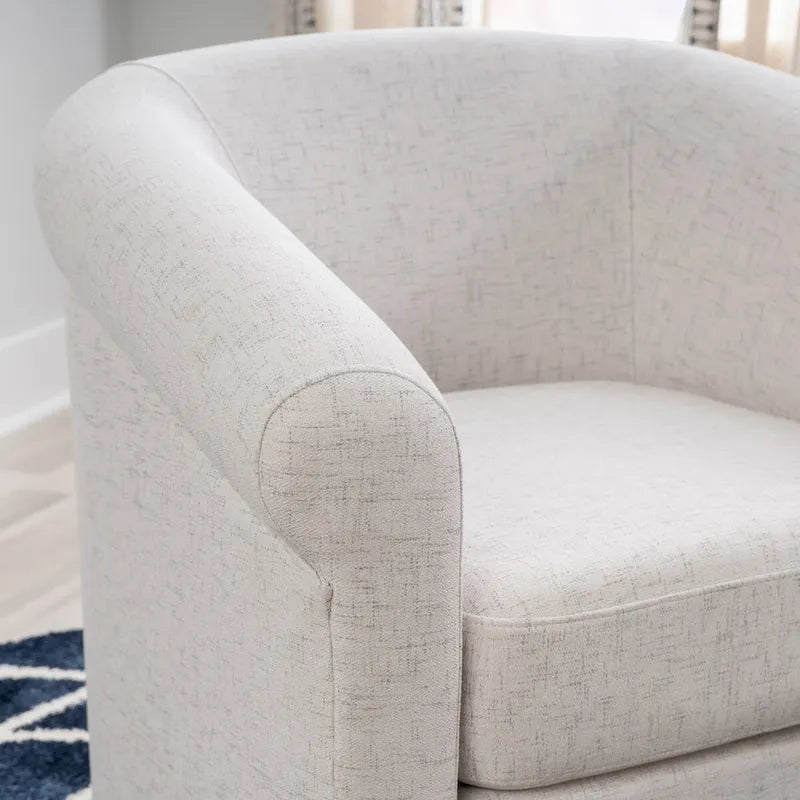 Beige Linen Accent Swivel Chair with 360° Rotation and Wooden Frame