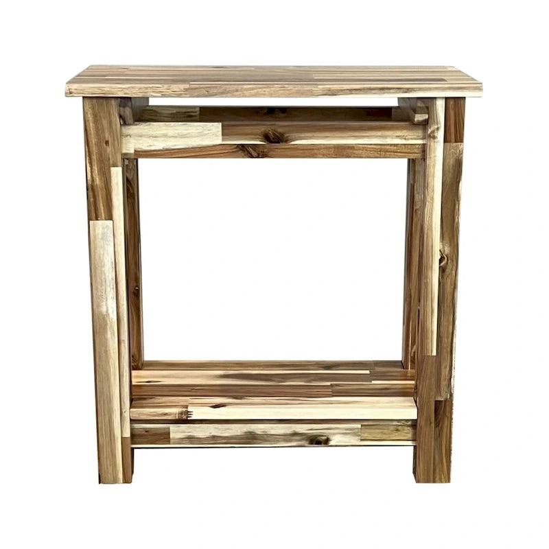 Solid Acacia Wood Arts & Crafts End Table with Lower Shelf and Adjustable Feet
