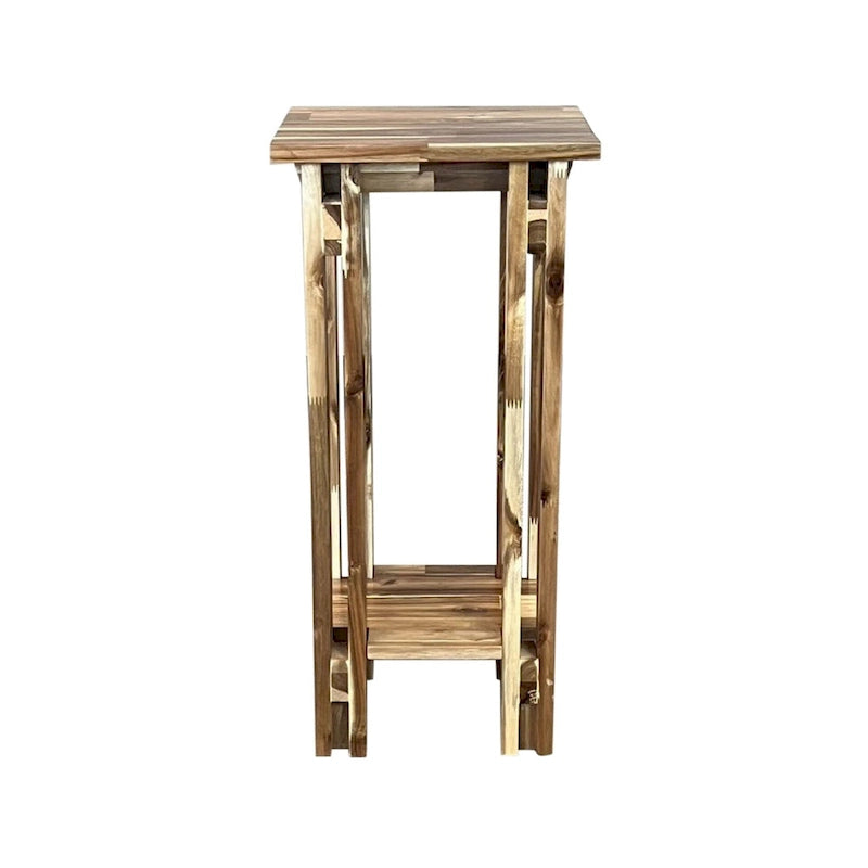 Solid Acacia Wood Arts & Crafts End Table with Lower Shelf and Adjustable Feet