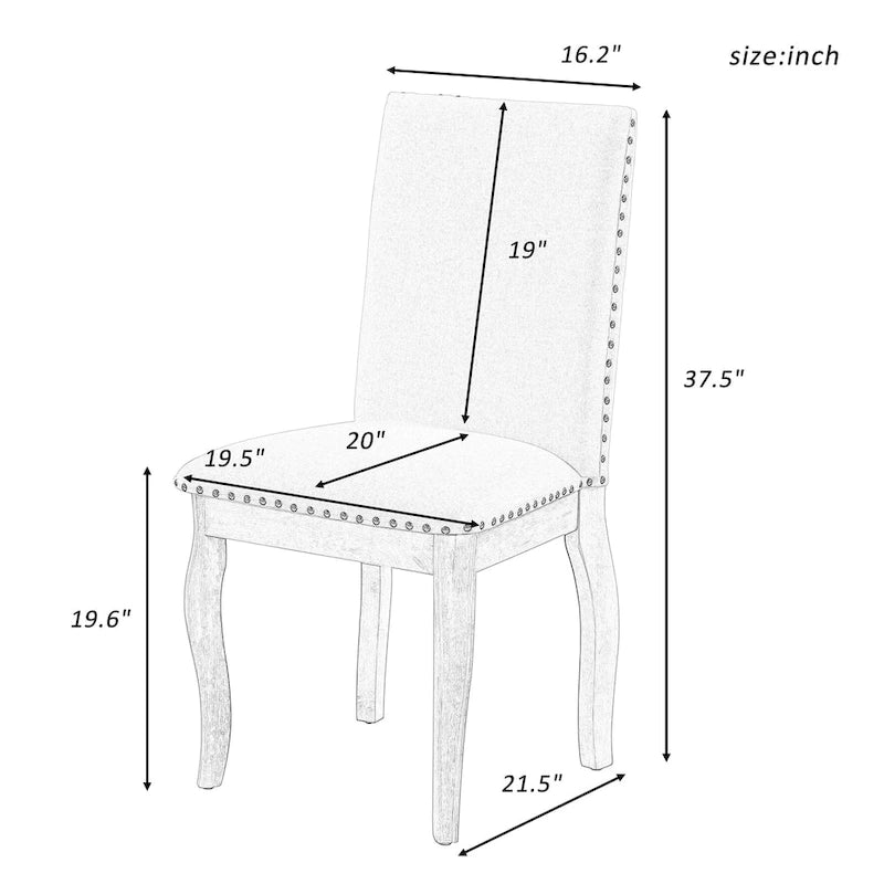 Upholstered Fabric Dining Room Chairs with Nailhead Trim and Curved Legs, Set of 4