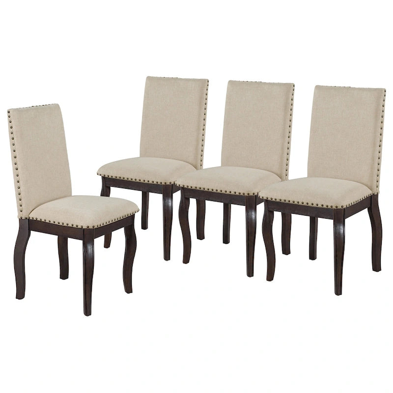 Upholstered Fabric Dining Room Chairs with Nailhead Trim and Curved Legs, Set of 4