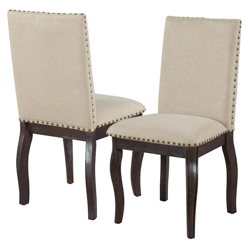 Upholstered Fabric Dining Room Chairs with Nailhead Trim and Curved Legs, Set of 4
