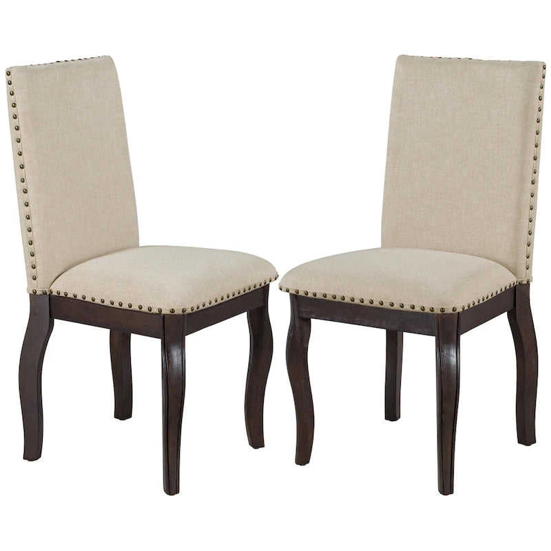 Upholstered Fabric Dining Room Chairs with Nailhead Trim and Curved Legs, Set of 4