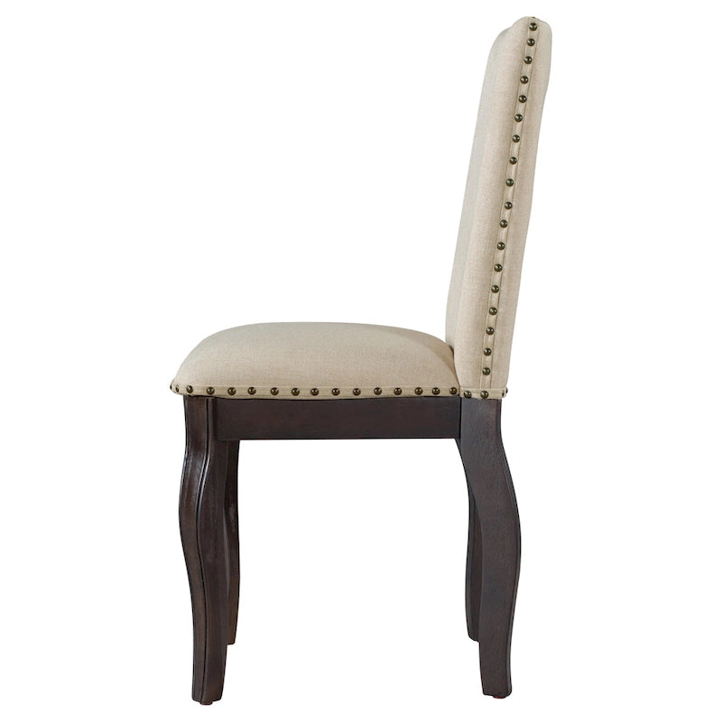 Upholstered Fabric Dining Room Chairs with Nailhead Trim and Curved Legs, Set of 4