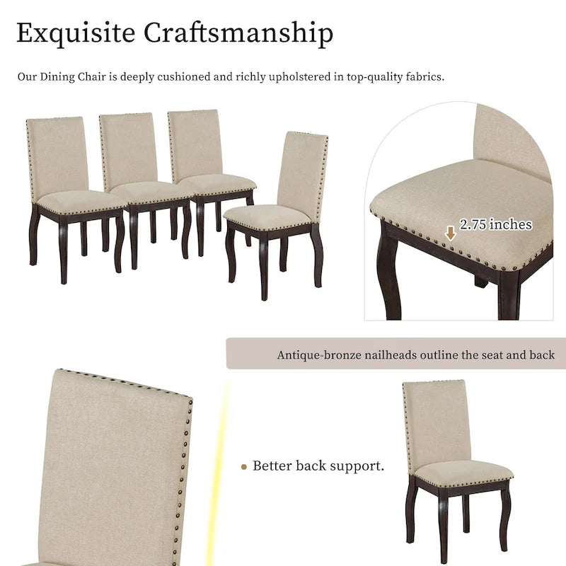 Upholstered Fabric Dining Room Chairs with Nailhead Trim and Curved Legs, Set of 4