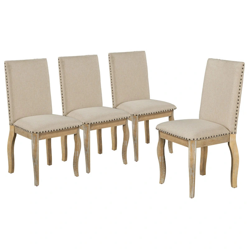 Upholstered Fabric Dining Room Chairs with Nailhead Trim and Curved Legs, Set of 4