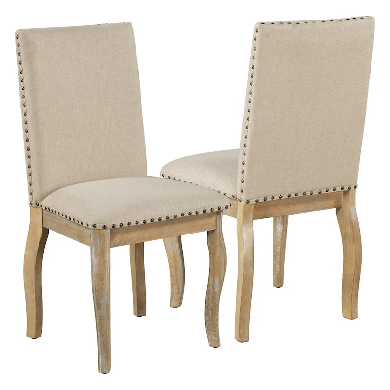 Upholstered Fabric Dining Room Chairs with Nailhead Trim and Curved Legs, Set of 4