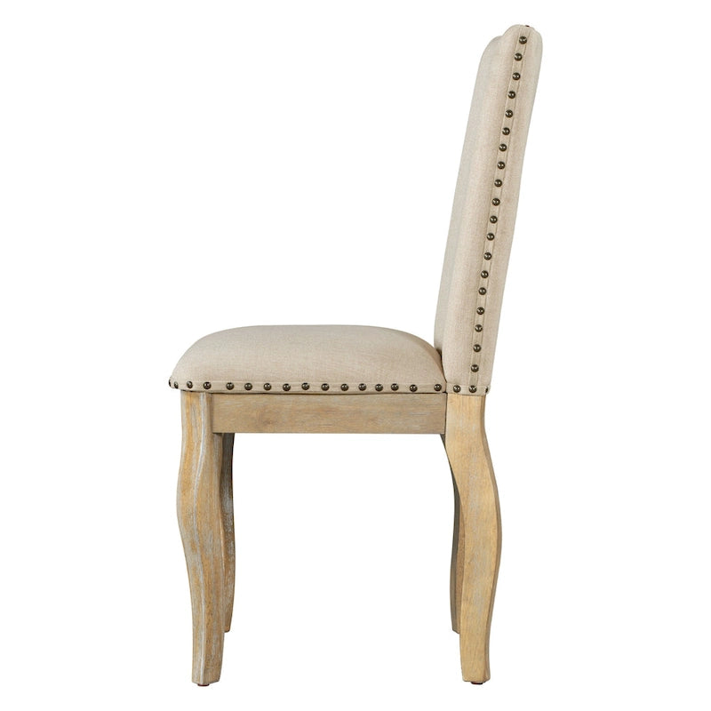 Upholstered Fabric Dining Room Chairs with Nailhead Trim and Curved Legs, Set of 4
