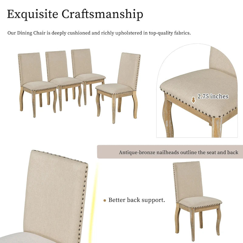 Upholstered Fabric Dining Room Chairs with Nailhead Trim and Curved Legs, Set of 4