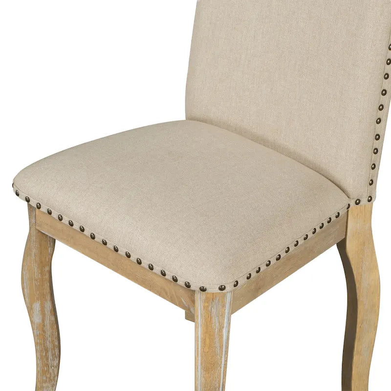 Upholstered Fabric Dining Room Chairs with Nailhead Trim and Curved Legs, Set of 4