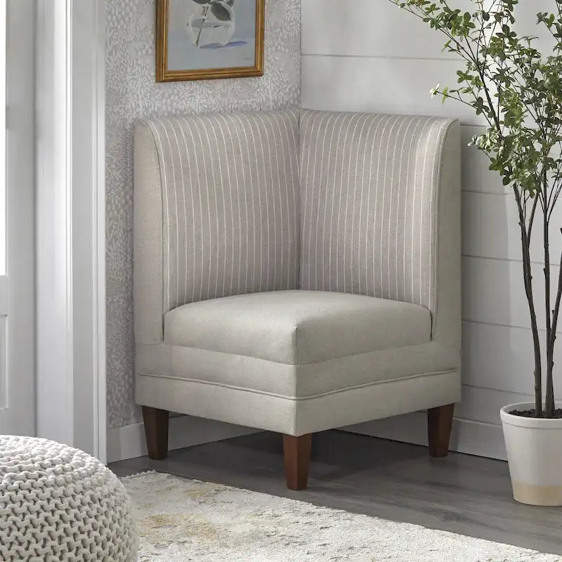Two-Tone Linen Upholstered Corner Chair with Rubberwood Legs