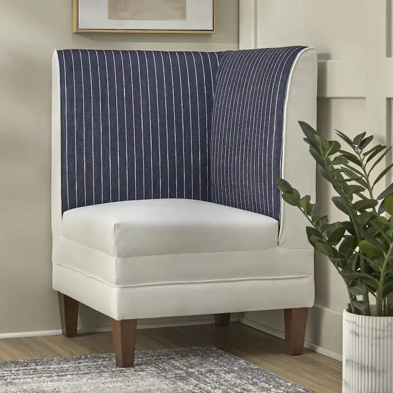 Two-Tone Linen Upholstered Corner Chair with Rubberwood Legs