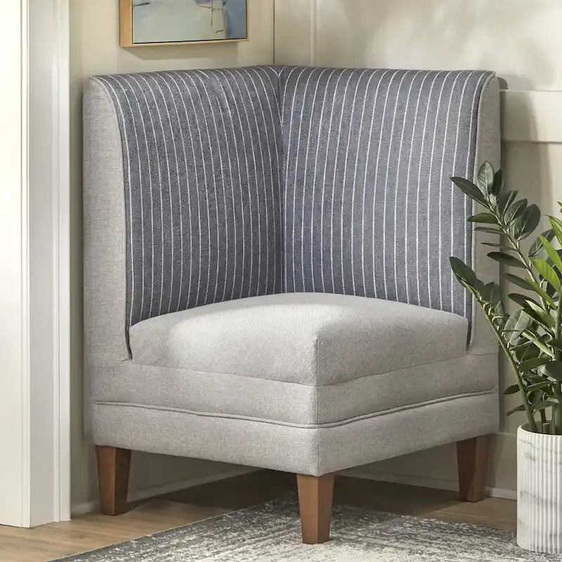 Two-Tone Linen Upholstered Corner Chair with Rubberwood Legs