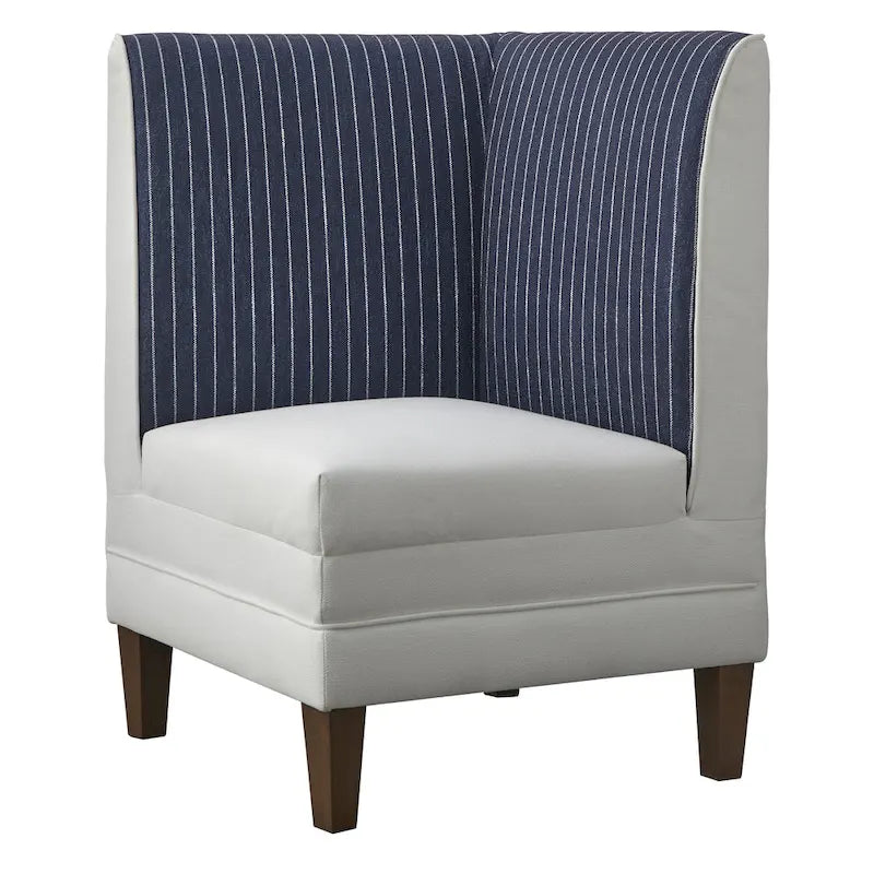 Two-Tone Linen Upholstered Corner Chair with Rubberwood Legs