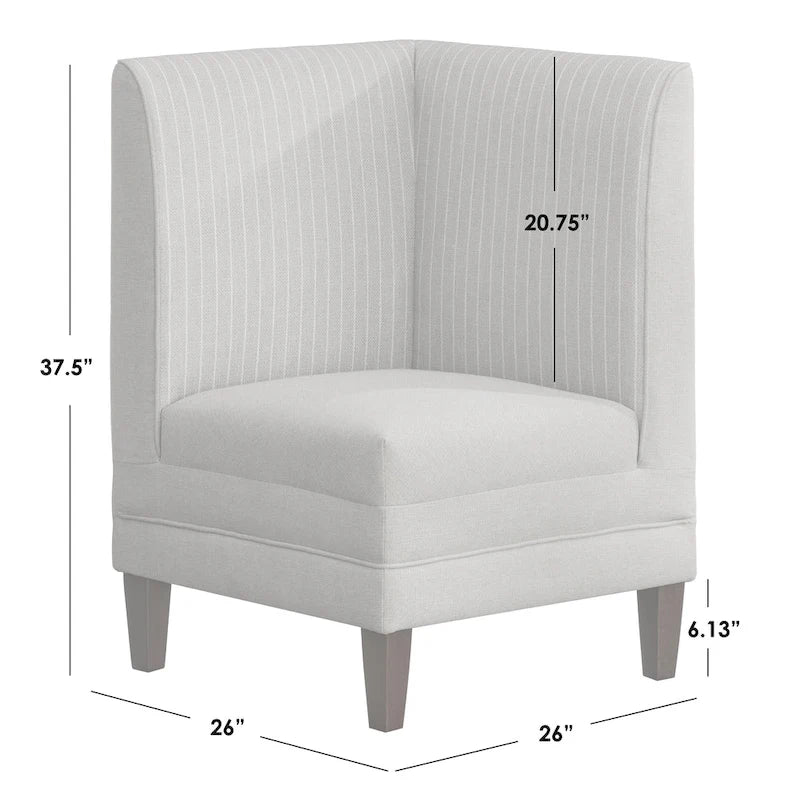 Two-Tone Linen Upholstered Corner Chair with Rubberwood Legs