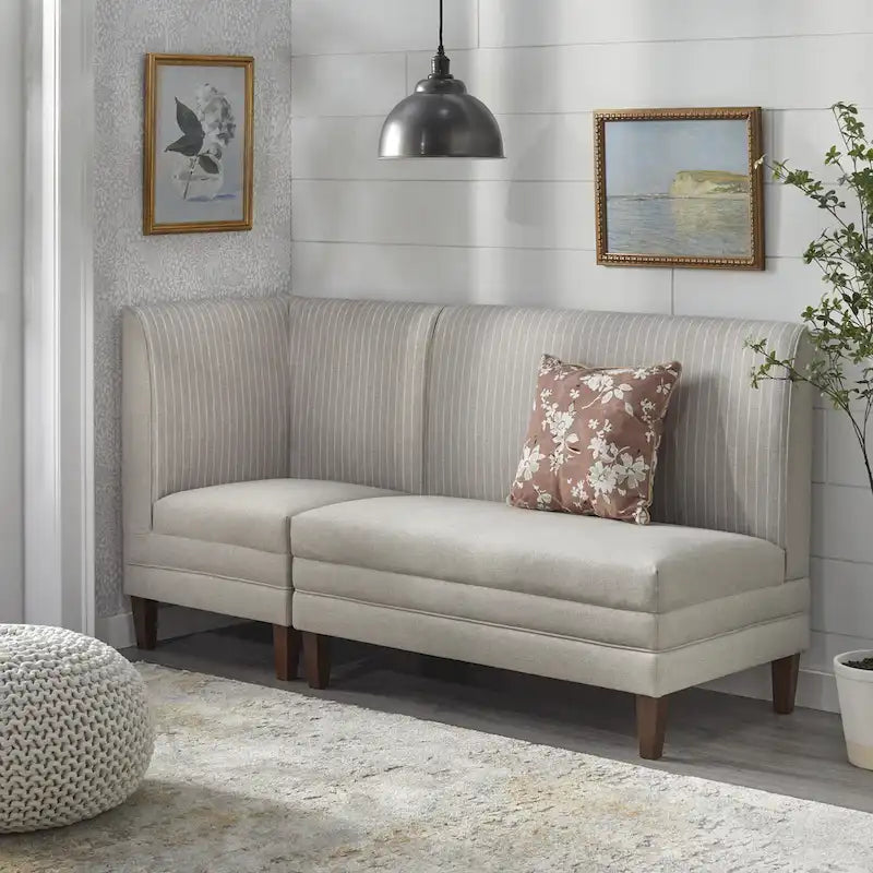 Two-Tone Linen Upholstered Corner Chair with Rubberwood Legs