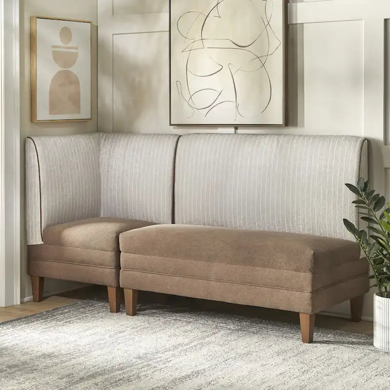 Two-Tone Linen Upholstered Corner Chair with Rubberwood Legs