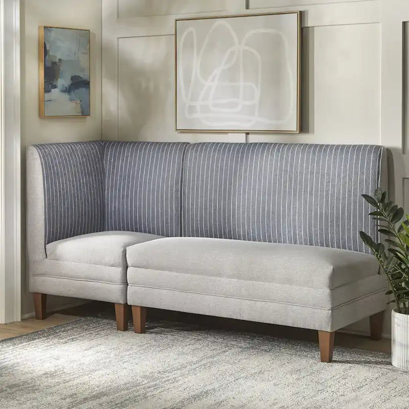 Two-Tone Linen Upholstered Corner Chair with Rubberwood Legs