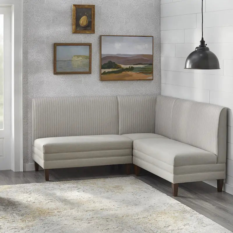 Two-Tone Linen Upholstered Corner Chair with Rubberwood Legs