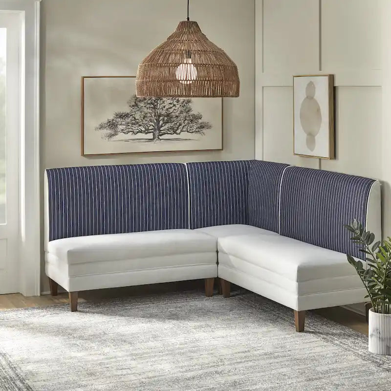 Two-Tone Linen Upholstered Corner Chair with Rubberwood Legs