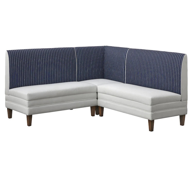 Two-Tone Linen Upholstered Corner Chair with Rubberwood Legs