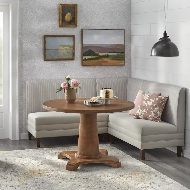 Two-Tone Linen Upholstered Corner Chair with Rubberwood Legs