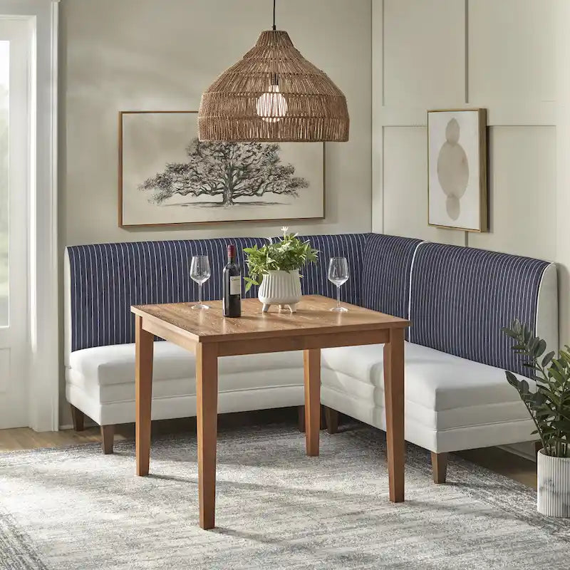 Two-Tone Linen Upholstered Corner Chair with Rubberwood Legs