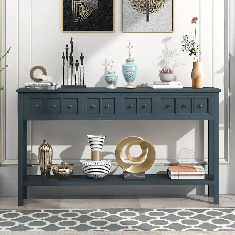 Rustic Entryway Console Table with Drawers and Bottom Shelf