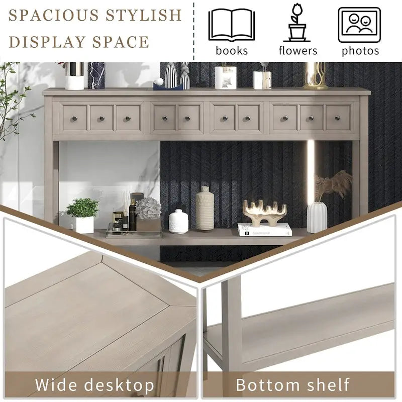 Rustic Entryway Console Table with Drawers and Bottom Shelf