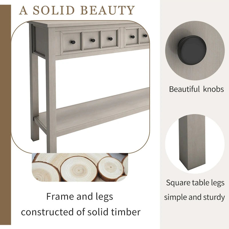 Rustic Entryway Console Table with Drawers and Bottom Shelf
