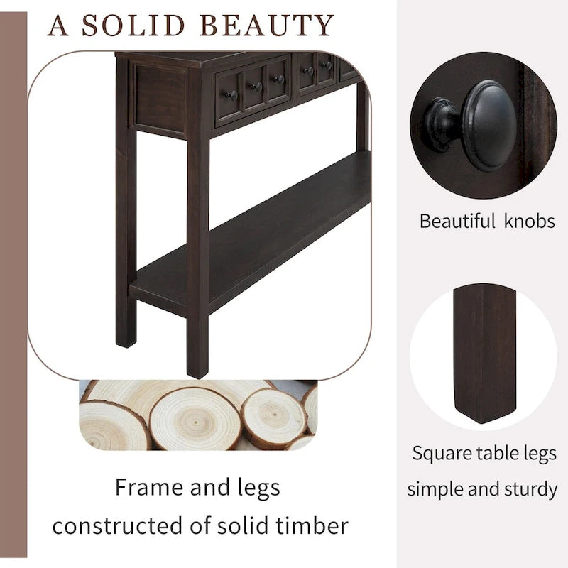Rustic Entryway Console Table with Drawers and Bottom Shelf