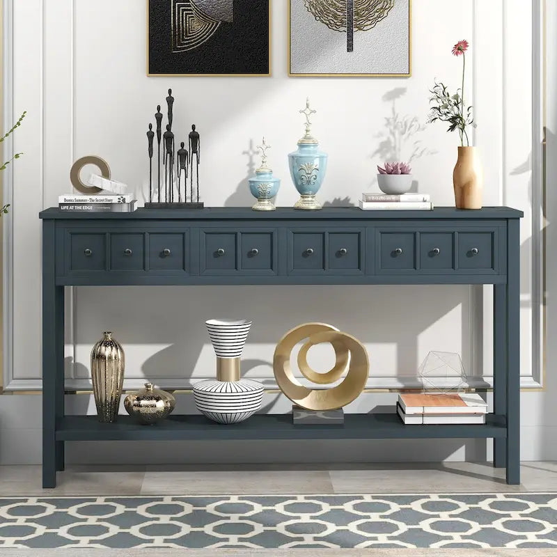 Rustic Entryway Console Table with Drawers and Bottom Shelf