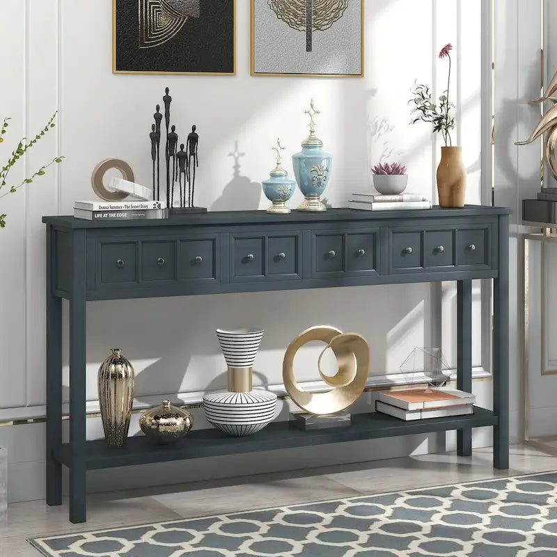 Rustic Entryway Console Table with Drawers and Bottom Shelf