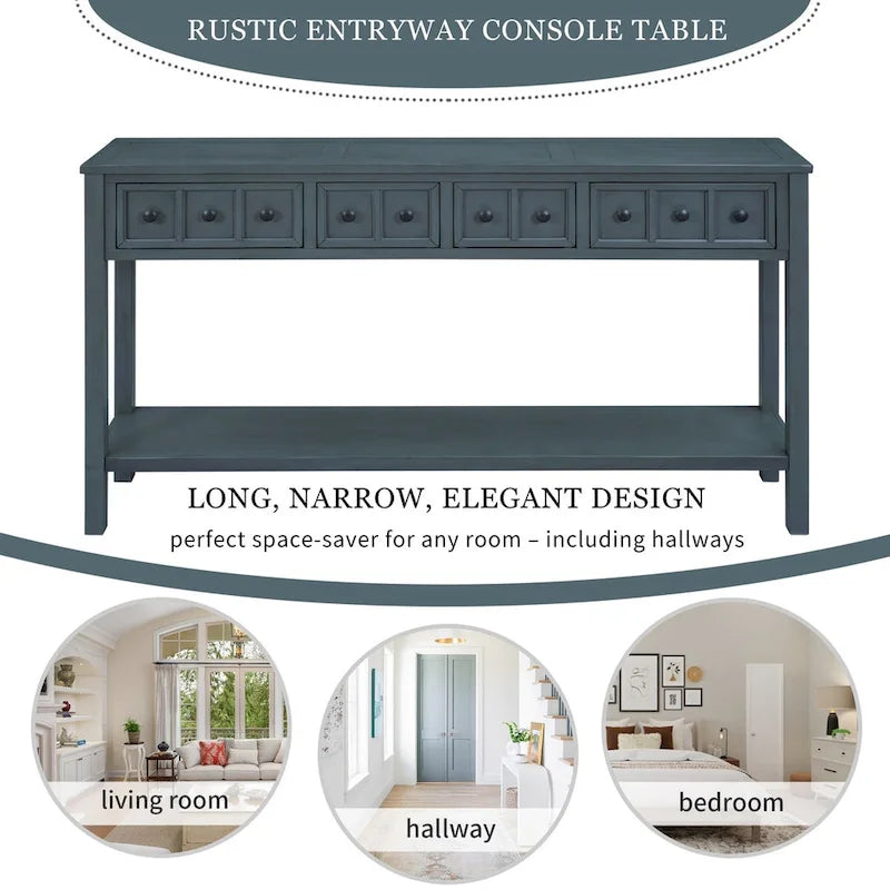 Rustic Entryway Console Table with Drawers and Bottom Shelf