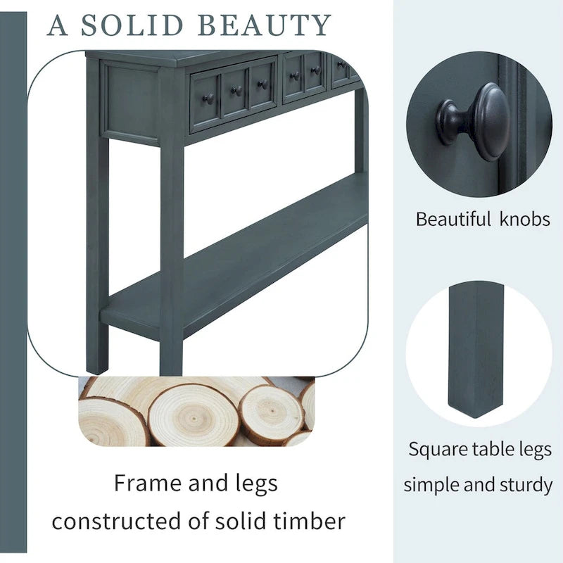 Rustic Entryway Console Table with Drawers and Bottom Shelf