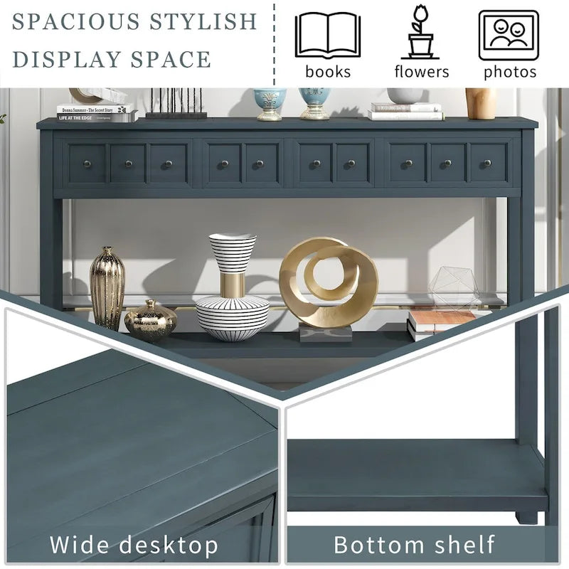 Rustic Entryway Console Table with Drawers and Bottom Shelf
