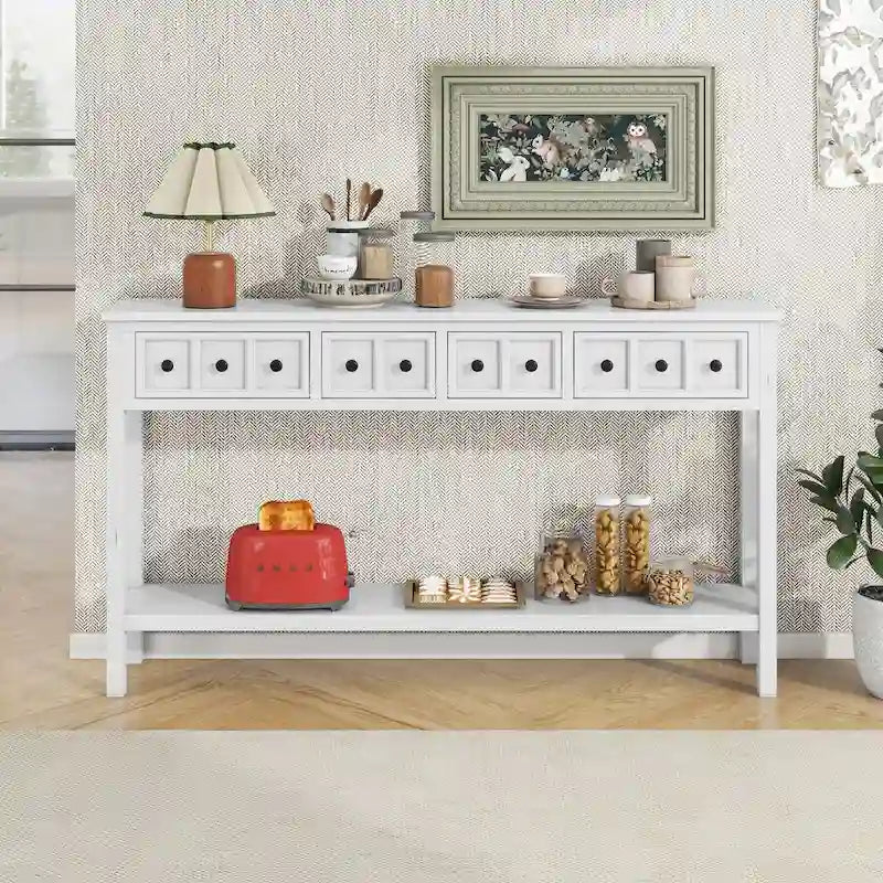 Rustic Entryway Console Table with Drawers and Bottom Shelf